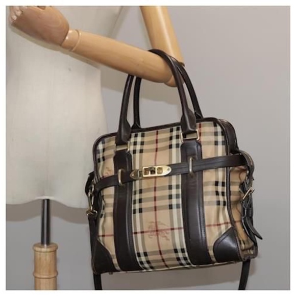 Authentic Burberry Haymarket Check Portrait Minford Tote Bag Beige/Chocolate Bro - Picture 3 of 16